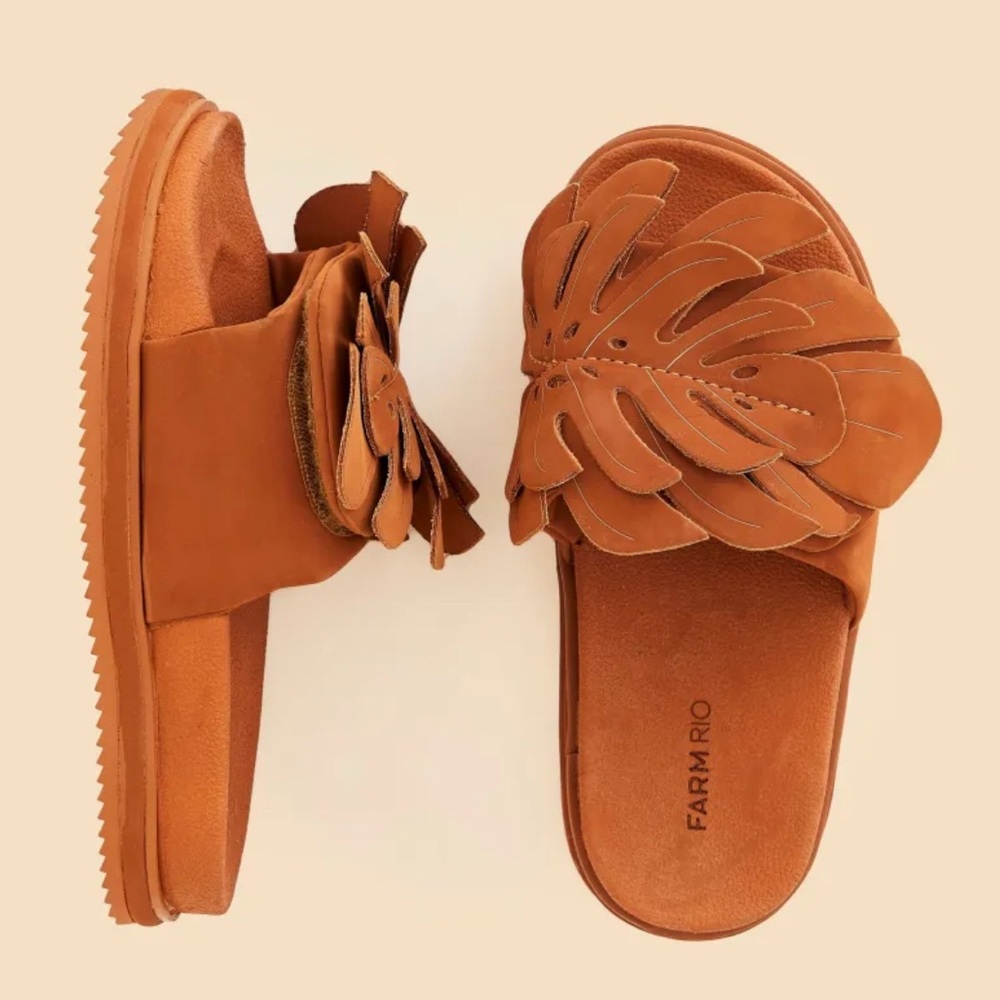 Farm Rio Caramel Monstera Slides Size 10